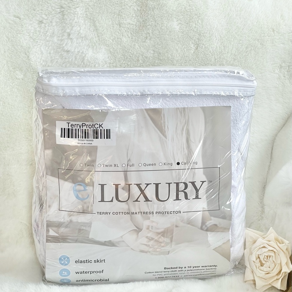 NWT ELUXURY TERRY COTTON MATTRESS PROTECTOR •100%WATERPROOF• ELASTIC SKIRT SZ CK